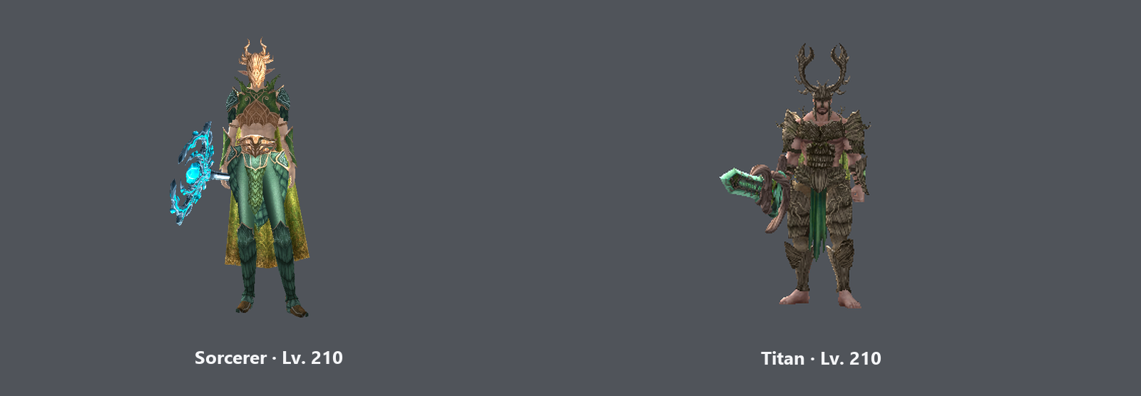 Weapons around Level 210: Sorcerer and Titan.